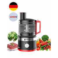 Потужний електричний подрібнювач Hoffmans HM-2076, 2.5 л, 1000 Вт, двошвидкісний, з металевою чашею з нержавіючої сталі  універсальний кухонний комбайн для м’яса, овочів, фруктів і льоду